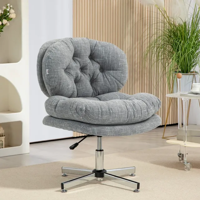 DESMIU Bureaustoel 65 x 65 x 84-94 cm - Ergonomisch Hoogteverstelbaar En Draaibaar Met Wippfunctie - Voor Home-Office - Linnenlook Polyester Grijs