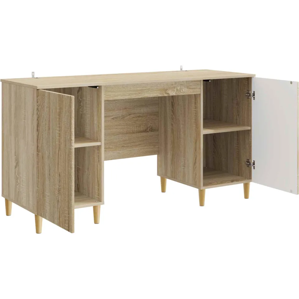 vidaXL Bureau met plank Sonoma Eiken 142,5 x 50 x 75 cm Bewerkt hout, foto 3