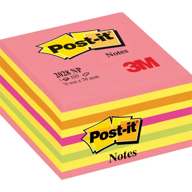 Post-It Notes kubus, 450 vel, ft 76 x 76 mm, roze-geel tinten
