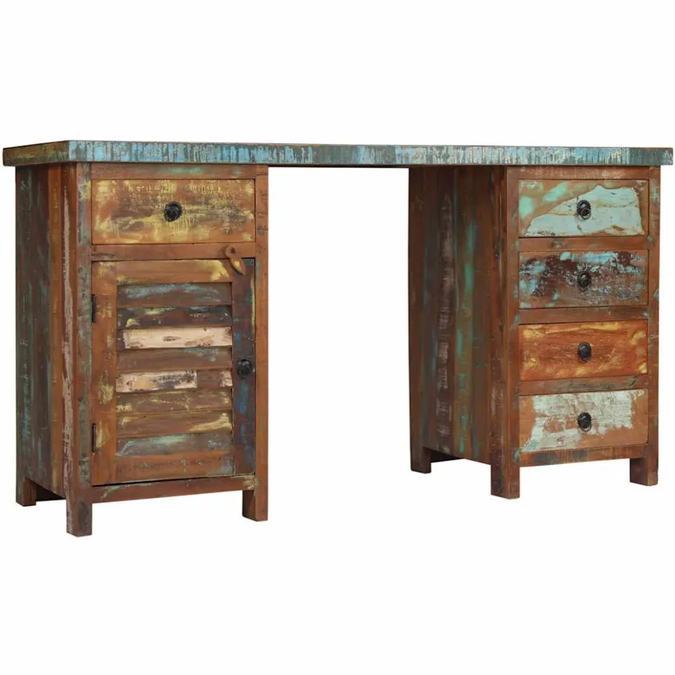 vidaXL Bureau 140x50x77 cm massief gerecycled hout meerkleurig, foto 2