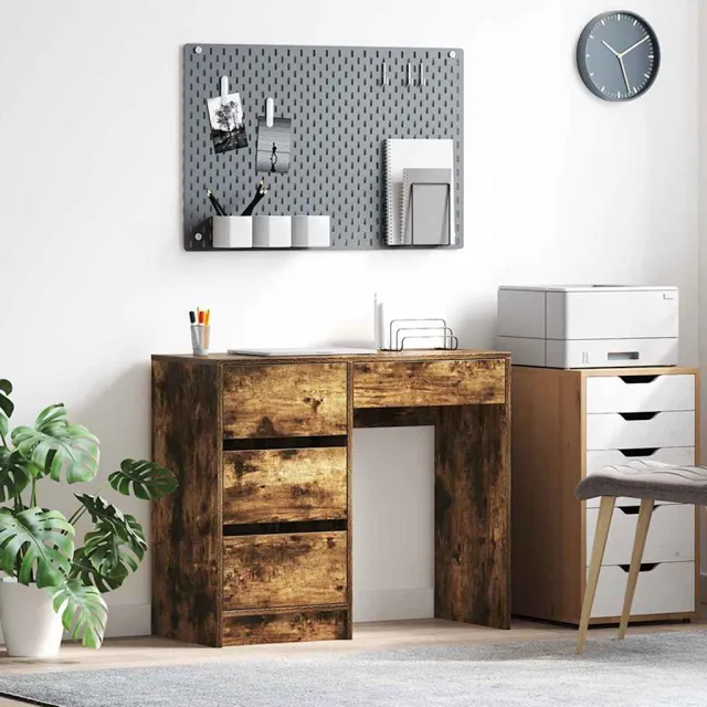 vidaXL Bureau Gerookt eiken 90 x 37,5 x 75 cm Bewerkt hout, foto 2