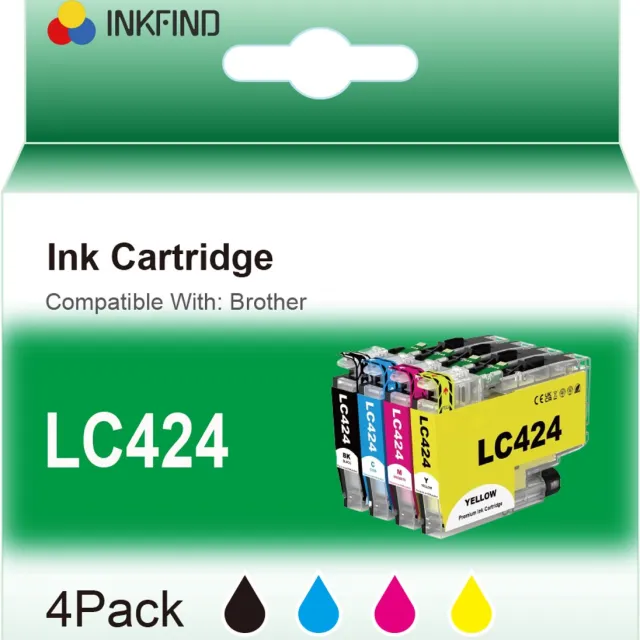 INKFIND LC424 inktcartridge voor Brother LC424 LC-424 BrotherLC424 inktcartridge multipack 4 stuks (Zwart x 1, Cyaan x 1, Magenta x 1, Geel x 1)