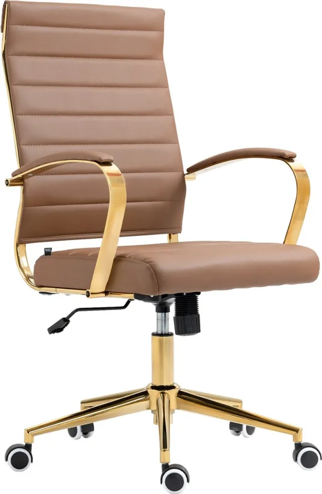 CLP Havana Bureaustoel - Voor volwassenen - Ergonomisch - Goudkleurig metalen frame - Kunstleer - licht bruin