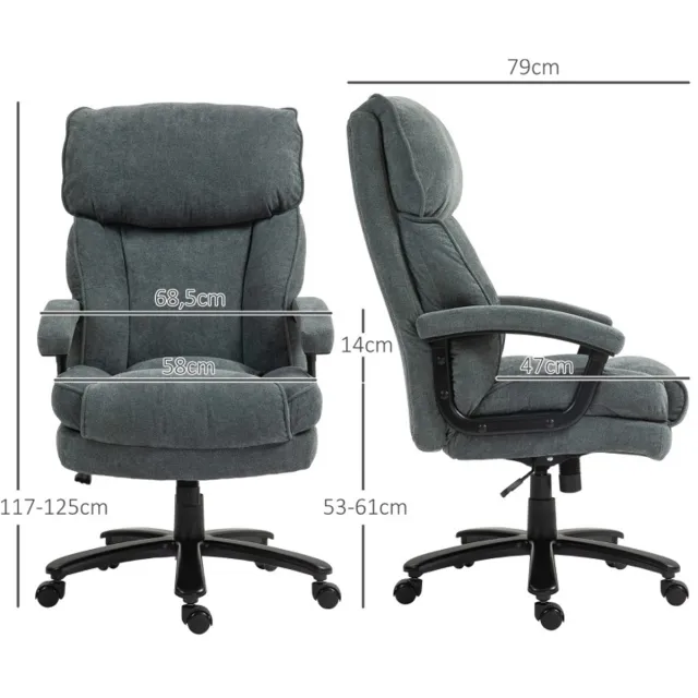 MEUNIQ bureaustoel grijs 68,5 x 79 x 117-125 cm met hoge rugleuning, hoofdsteun, armleuningen, wielen, verstelbare zithoogte en wippfunctie