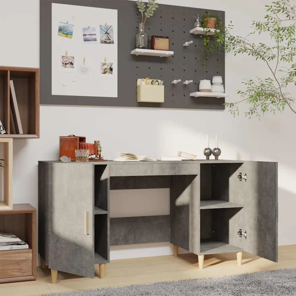 vidaXL Bureau 140x50x75 cm bewerkt hout betongrijs grijs, foto 3
