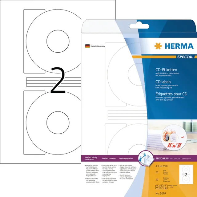 Herma Etiket HERMA 5079 CD 116mm wit opaqua 50 stuks