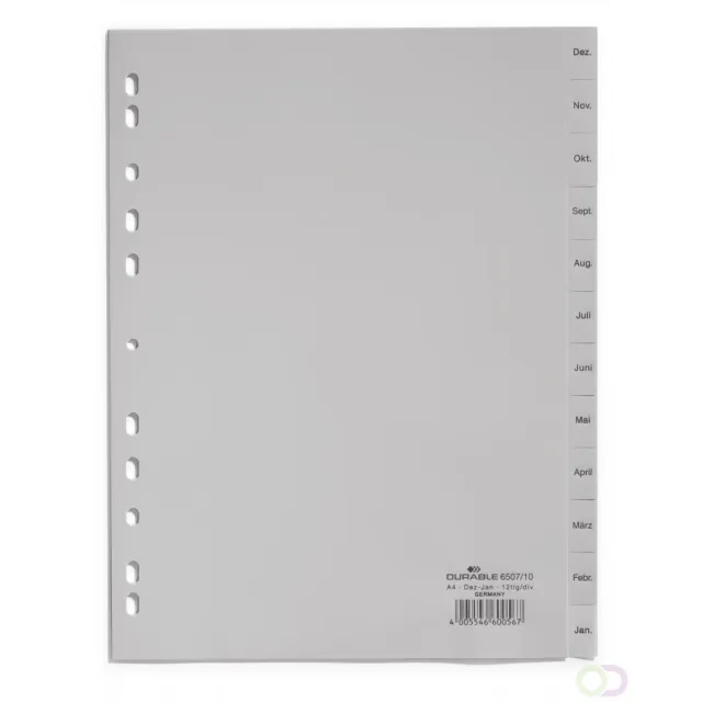 Durable Tabbladen A4 12-delig bedrukte tabs Dec-Jan PP