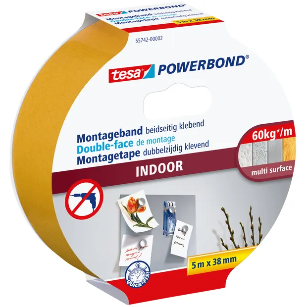 Tesa Montagetape tesa® Powerbond Indoor dubbelzijdig klevend 5mx38mm wit