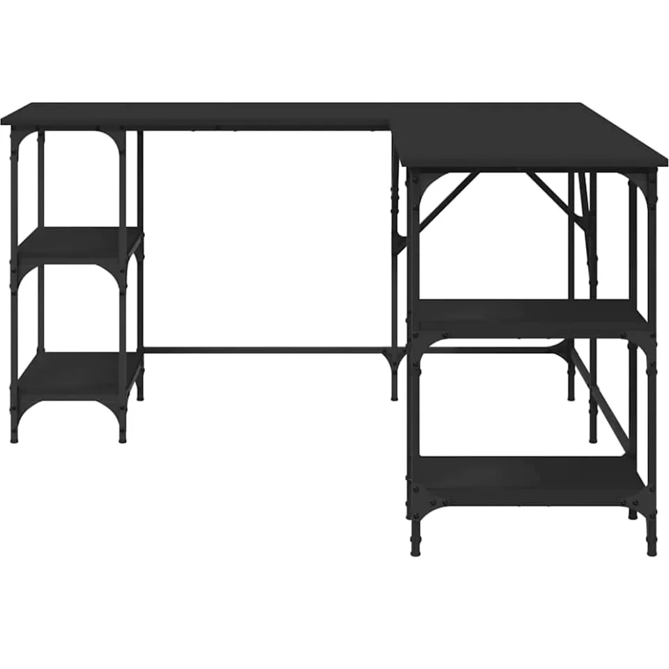vidaXL Bureau 139x139x75 cm bewerkt hout zwart, foto 3