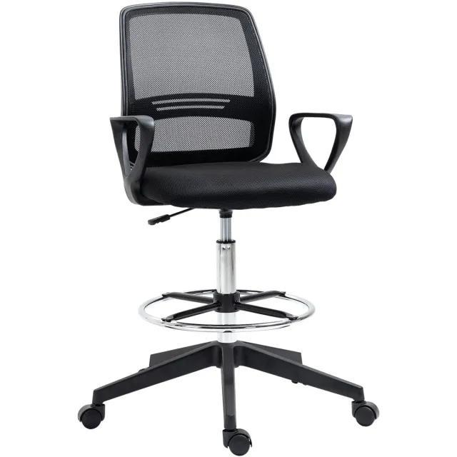 REDOM Bureaustoel - Ergonomische rugleuning met lendensteun - Hoogteverstelbaar met voetsteun - Draaibaar met wielen - Met armleuningen - Mesh en metaal - Zwart - 59,5 x 60 x 102,5–126 cm