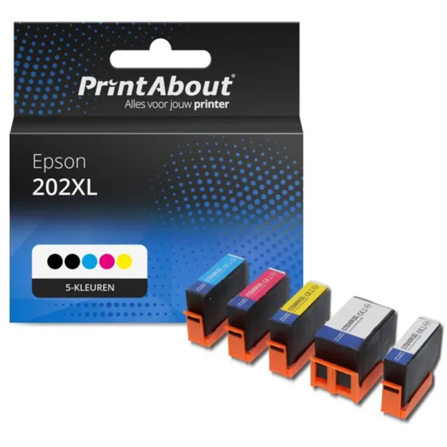 PrintAbout Huismerk Epson 202XL (C13T02E74010) Inktcartridge 5-kleuren Voordeelbundel Hoge capaciteit