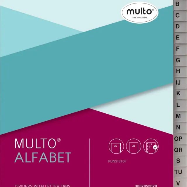 Tabbladen Multo A5 17-gaats alfabet PP grijs, foto 2