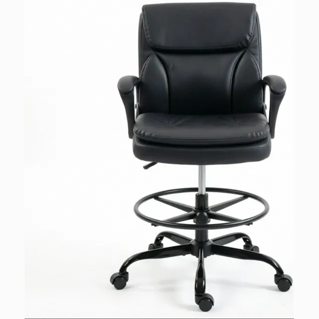 HAUSS SPOLE Bureaustoel - Ergonomische Tekenstoel Met Voetring En Wielen - Draaibaar En In Hoogte Verstelbaar - Kunststof Zwart