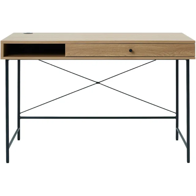 Nest of Nora Bureau Hilda - 120x60 met lade - Houten blad en zwart stalen onderstel - Naturel Beige