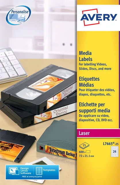 Avery Etiket Avery L7665-25 72x21.2mm voor media tape's 600 stuks