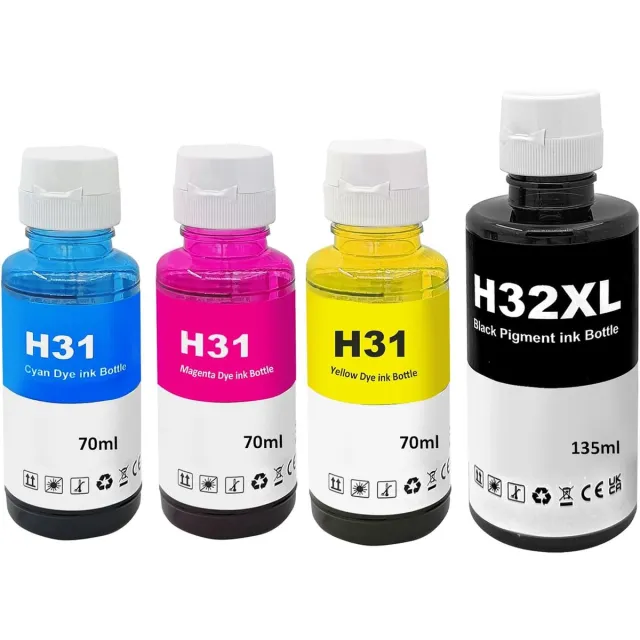 Inktkenners Navulinkt Geschikt voor HP 31/32 | Multipack van 4 flessen Geschikt voor Smart Tank 315 - 455 - 457 - 670 - 675 - 720 - 725 - 7305 - 7306 - 750 - 755 - 790 - 795 - Plus 555 - 559 - 570 - 655 zwart, cyaan, magenta, geel