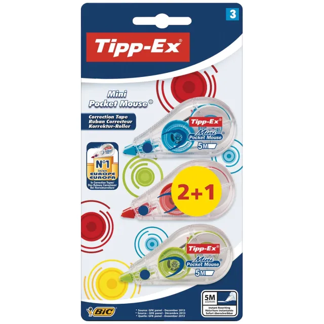 Tipp-ex correctieroller Mini Pocket Mouse Fashion, blister 2 + 1 gratis