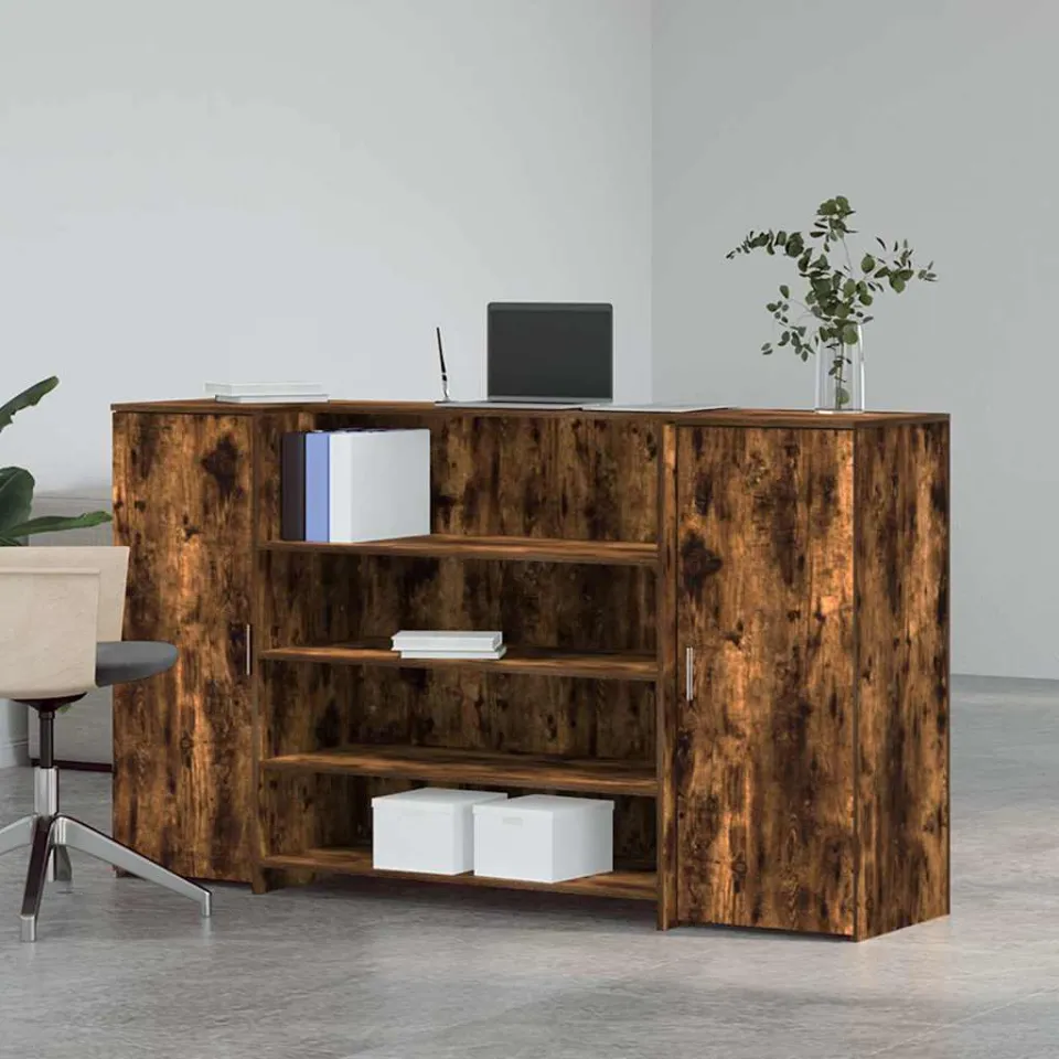 vidaXL Receptiebalie 180x50x103,5 cm bewerkt hout gerookt eikenkleurig, foto 2