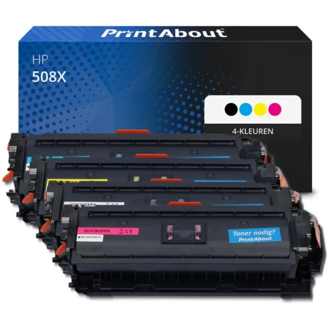 PrintAbout huismerk Toner 508X (CF360X) 4-kleuren Multipack Hoge capaciteit geschikt voor HP