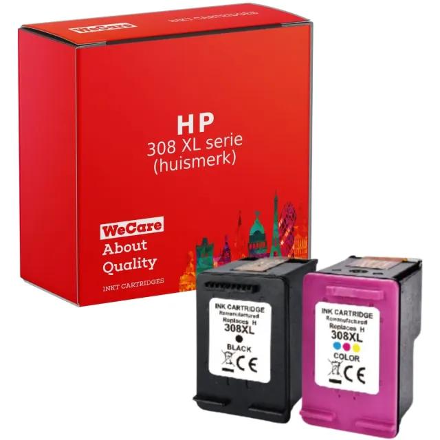 WeCare 2-pack Geschikt voor HP 308XL Inktcartridges - Geschikt voor Deskjet 2910 - 2820 - Envy 6120 - 6520 Zwart en Kleur