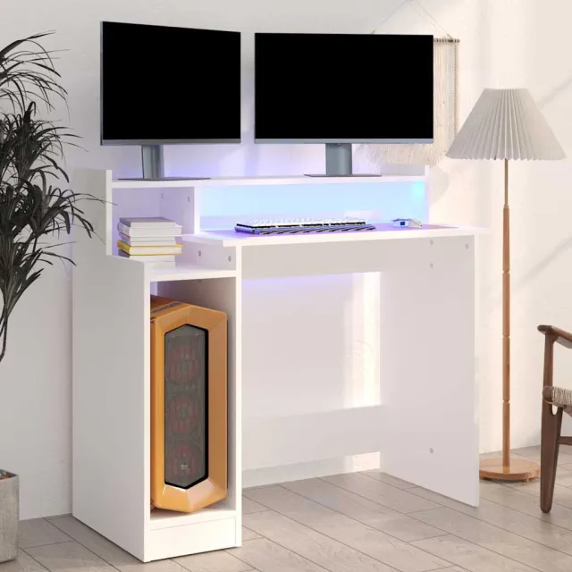vidaXL Bureau met LED-verlichting 97x45x90 cm bewerkt hout wit, foto 2