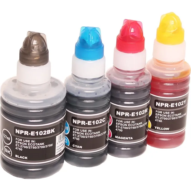 ABC huismerk Set 4x navulflesje inkt geschikt voor Epson 102 voor EcoTank ET2700 ET2750 ET2751 ET2756 ET3700 ET3750 ET4750 Set 4 kleuren