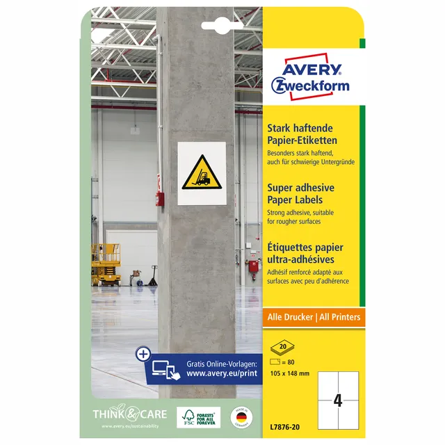Avery Zweckform Etiket Avery L7876-20 105x148mm 80 stuks