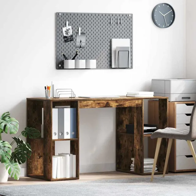 vidaXL Bureau Gerookt eiken 130 x 50,5 x 75 cm Bewerkt hout, foto 2