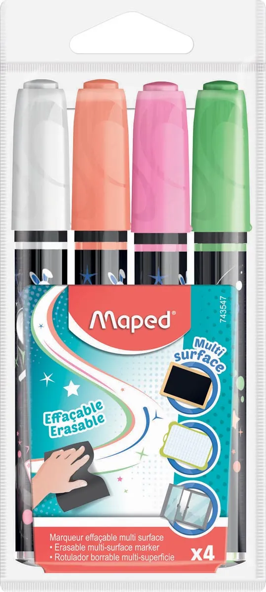 Maped krijtmarker, etui met 4 stuks in geassorteerde kleuren groen
