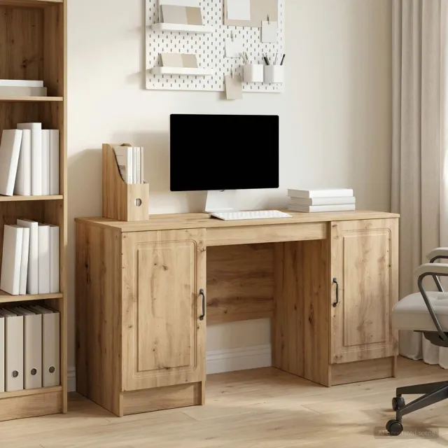 vidaXL Bureau Artisanaal eiken 142,5 x 50 x 75 cm Bewerkt hout, foto 2