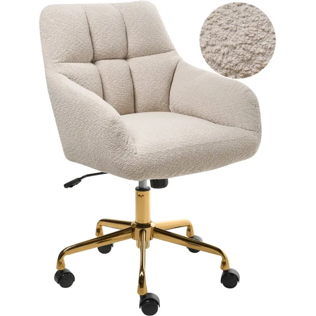 Beliani PALMDALE - Bureaustoel - Lichtbeige - Bouclé