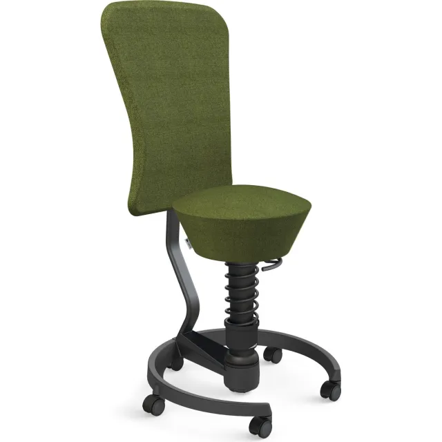 AERIS SWOPPER with backrest footring with castors (soft floor), black spring strut type: standard, black, spring black seat cover: wool blend Capture (Gabriel), green melange backrest pole: black, backrest cover: wool blend Capture (Gabriel), green blauw