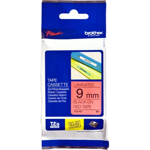 Brother TZe-421 Tape Zwart op rood (9 mm)