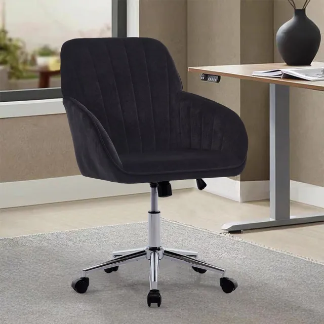 KOMHTOM BLACKCOLORS In hoogte verstelbare bureaustoel voor thuis en de slaapkamer, ergonomische draaistoel met rugleuning, geschikt voor langdurig zitten. Zwart