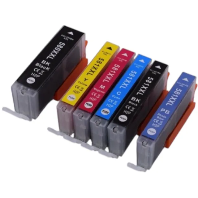 KATRIZ Huismerk Inkt PGI-580XXL + CLI-581XXL (Zwart, Cyaan, Magenta, Geel, Foto Zwart, Foto Blauw) – Set van 6 – Geschikt voor Canon PIXMA TS8250 / TS8150 / TS9150 – Extra Hoge Capaciteit – Compatible Alternatief zwart, zwart, cyaan , magenta, geel, foto blauw