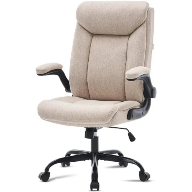 MZLEE Ergonomische bureaustoel, computerstoel, draaibare werkstoel met opklapbare armleuning, in hoogte verstelbaar, comfortabel voor kantoor, thuis, gaming (beige stof)
