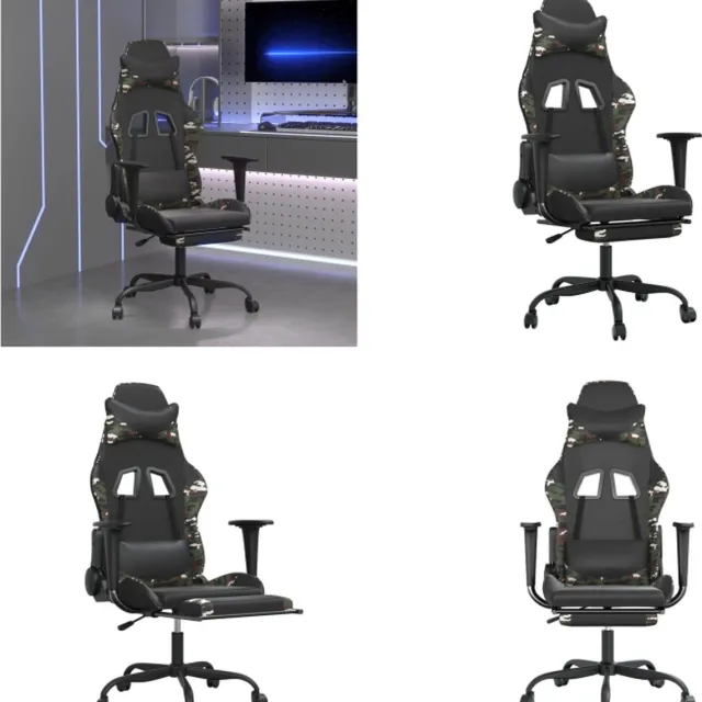 vidaXL Massage - gamestoel - met - voetensteun - kunstleer - zwart - & - camouflage zwart en camouflage