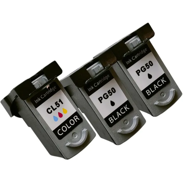KATRIZ huismerk ink 2x Canon PG50 Zwart & 1x CL51 kleur | Geschikt voor Canon Fax JX 200/210 P/500/510 P/Pixma IP 2200/2400;Pixma MP 150/160/170/180/450/460;Pixma MX 300/310 Zwart & Kleur
