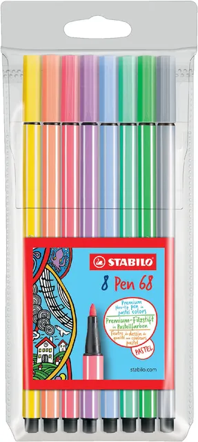 Stabilo Viltstift STABILO Pen 68 medium pastel assorti etui à 8 stuks