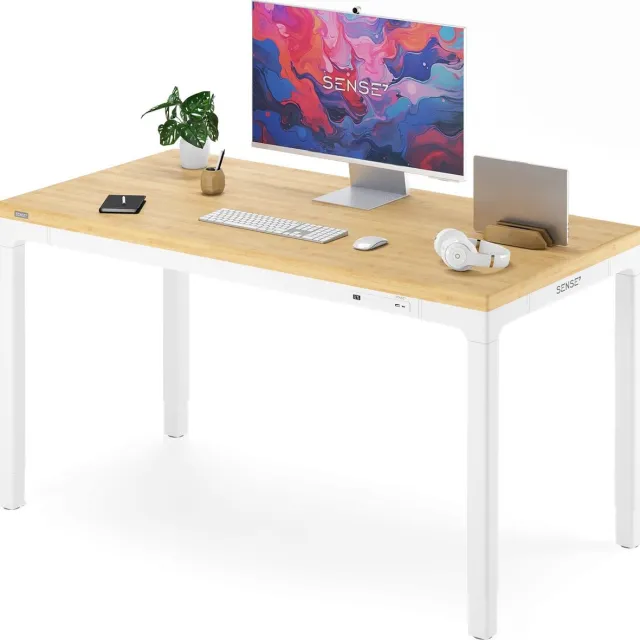 SENSE7 MANMA - Computerbureau - Gamingbureau - 160 x 80 cm - Elektrische Hoogteverstelling - Geheugenfunctie - voor USB 2.0- en USB-C-lader - Bamboe bovenkant