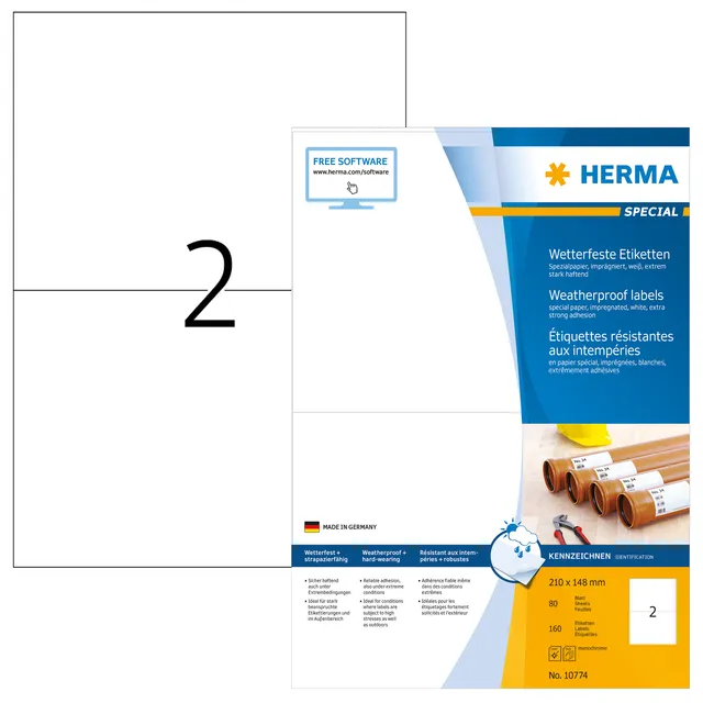 Herma Etiket HERMA 10774 210x148mm weerbestendig wit 160 stuks