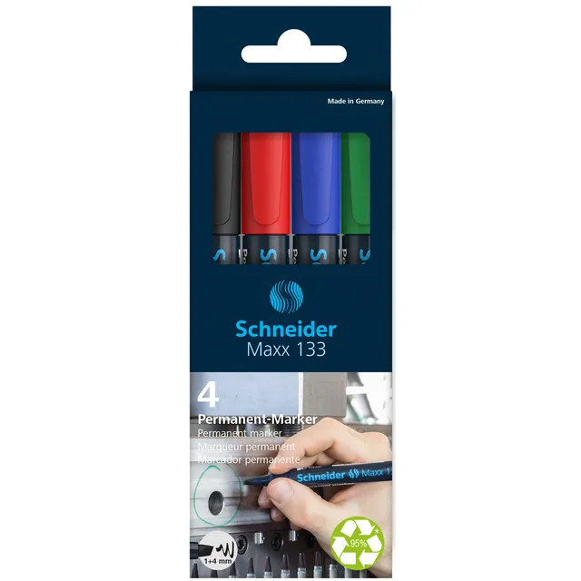 Schneider Permanent marker Schneider Maxx 133 schuin 1-4mm assorti 4 stuks