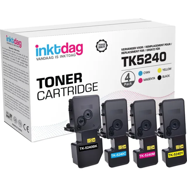 inktdag Toner compatible met Kyocera 5240, TK-5240, TK5240 4 Stuks multipack (1 x TK-5240K, 1 x TK-5240C, 1 x TK-5240M, 1 x TK-5240Y ) voor Kyocera Ecosys P5026cdw M-5526cdn M-5526cdw P-5026cdn TK-5240K (Zwart)