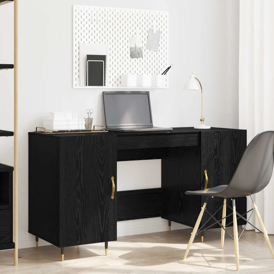 vidaXL Bureau Zwart eiken Bewerkt hout 140 x 50 x 75 cm, foto 4