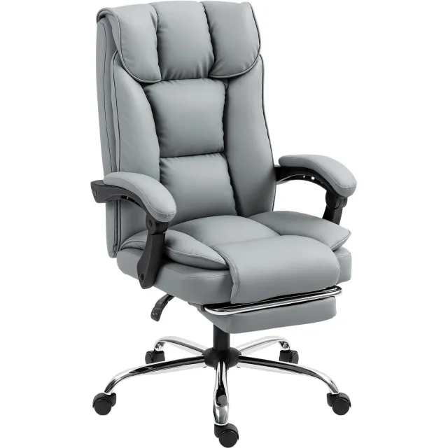 MUVANO Grijze ergonomische bureaustoel met voetensteun - Hoge rugleuning, 360° draaibaar - In hoogte verstelbare bureaustoel - 66 x 72 x 113-121 cm - Werkplek en ontspanning Grijs