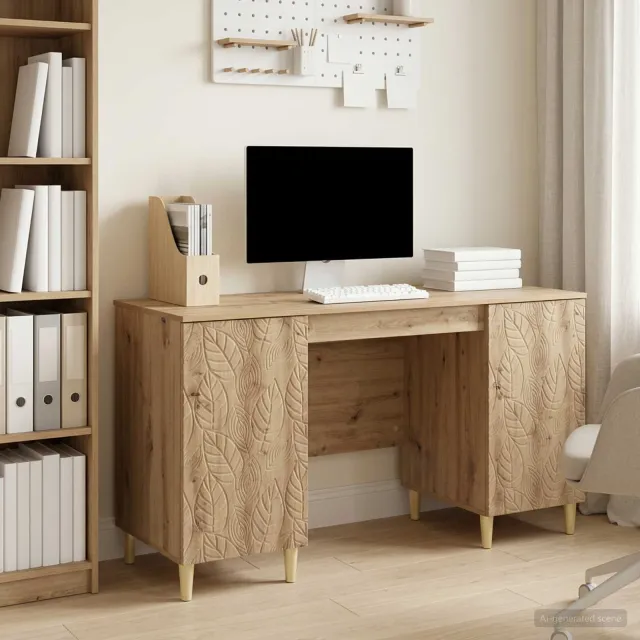 vidaXL Bureau Artisanaal eiken 142,5 x 50 x 75 cm Bewerkt hout, foto 2