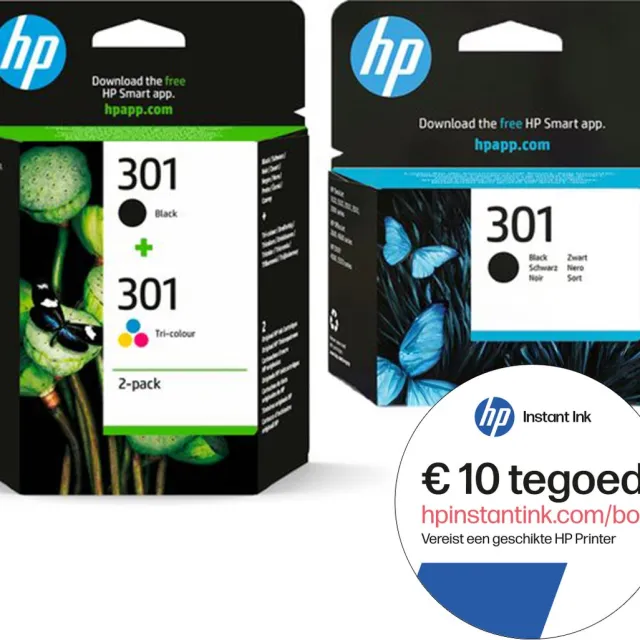 HP 301 - Inktcartridge - Origineel - Standaard capaciteit - Kleur & 2x Zwart - 3-pack + Instant Ink tegoed Zwart (2x)