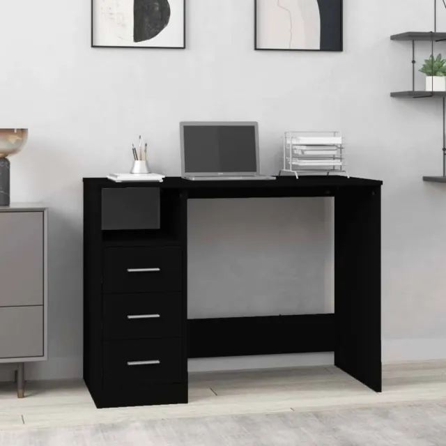 vidaXL Bureau met lades 102x50x76 cm bewerkt hout zwart, foto 2
