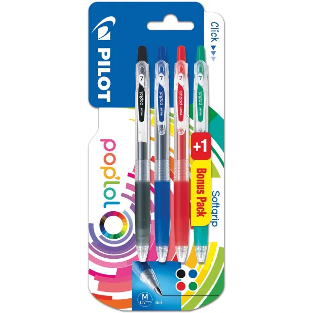 Pilot gelroller Pop'lol, blister van 3 + 1 gratis, in geassorteerde kleuren blauw