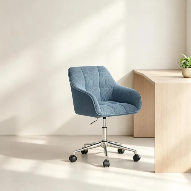 MIVRAY Bureaustoel 56 X 40 X 81 Tot 90 Cm In Hoogte Verstelbaar En 360 Graden Draaibaar Met Wielen En Armleuningen Voor Thuis En Kantoor Ribstof Blauw Blue
